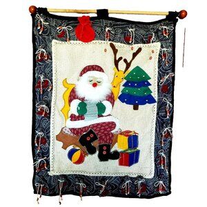 Vtg Handmade Felt Advent Calendar Christmas Applique Needlework Santa Reindeer